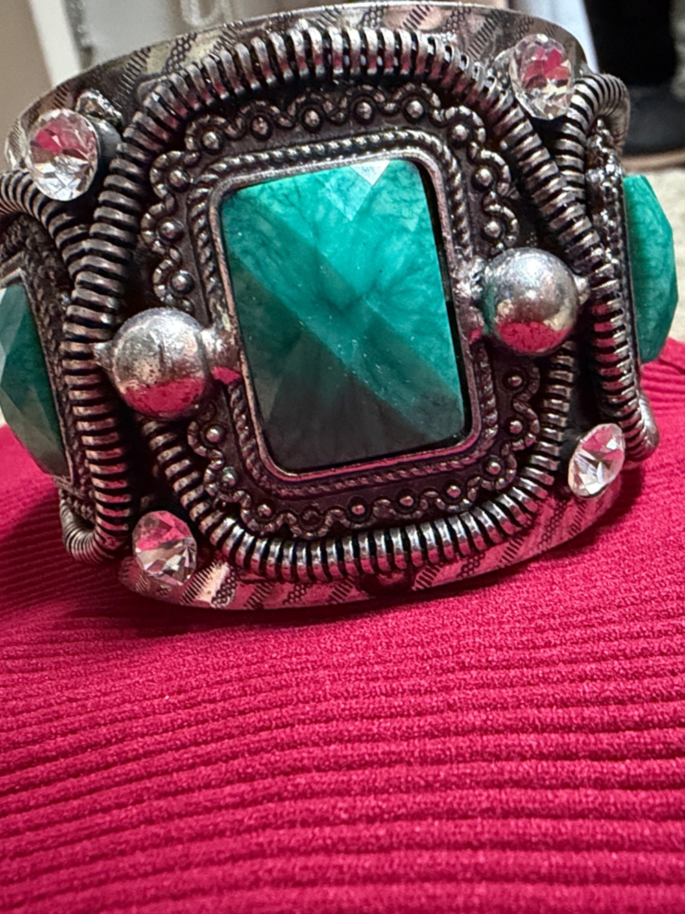 Silver-Tone Turquoise Statement Cuff Bracelet - Women Jewelry